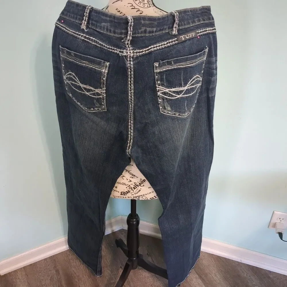 Cowgirl Tuff Jeans Womens 36x37 Don't Fence Me In Bootcut Blue Stretch Zip Fly